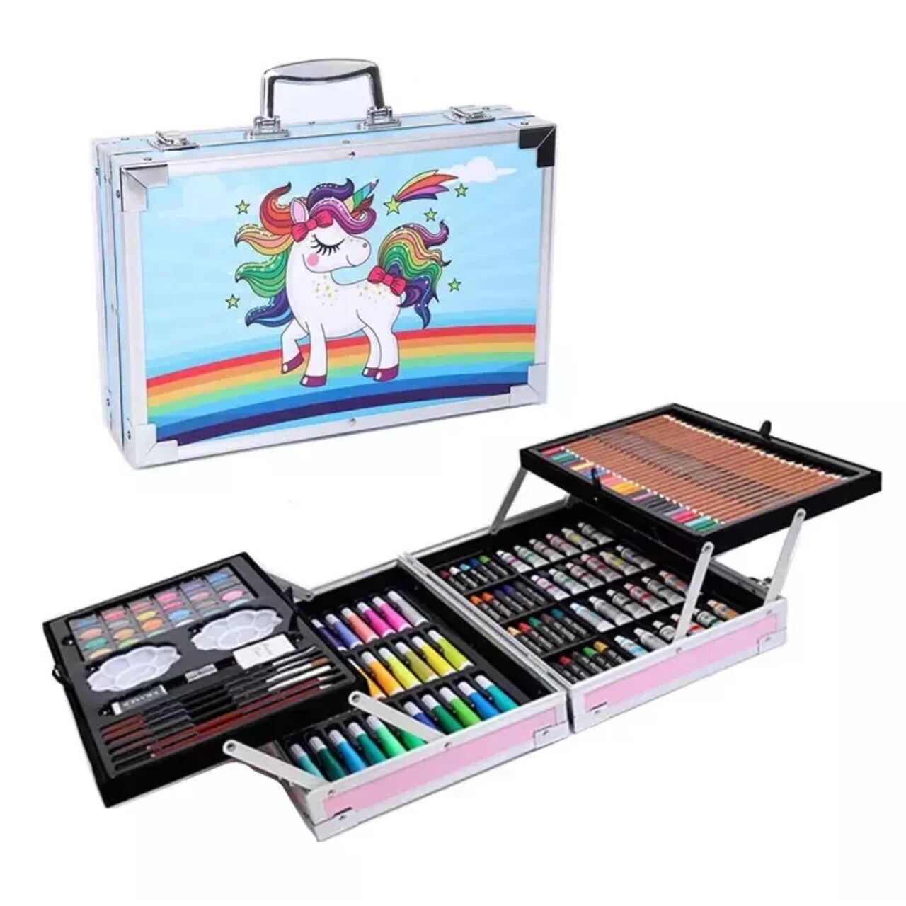 Kitcheniva 145 Pcs Kids Art Drawing Set Kit Paint Pencil Aluminum Case Crafts